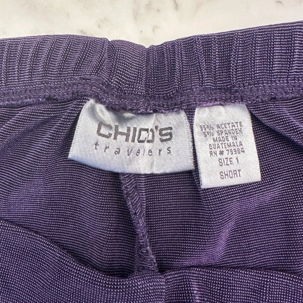 Chicos Travelers Purple 2 Piece Set Tunic Pants Women M Petite Travel Resortwear - Picture 12 of 13
